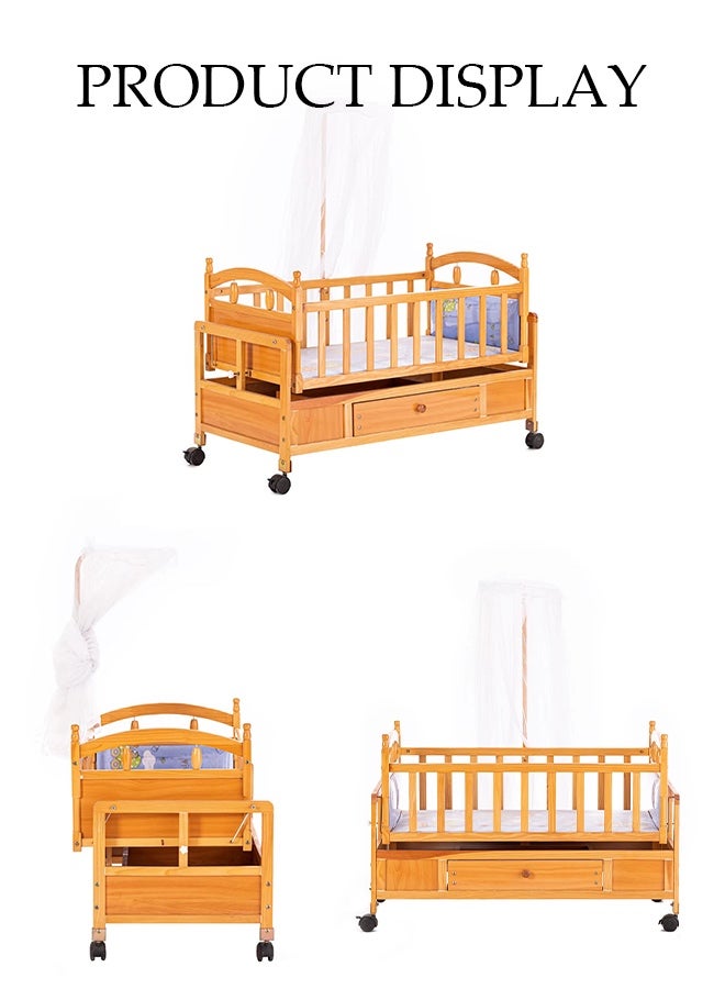 Spides Multifunctional Baby Crib Solid Wood Baby Bed Movable Nursery Bed with Drawer Portable Foldable Baby Rocker Bed Wheeled Wood Baby Bassinet Stable and Secure Bassinet Bedside Sleeper for Newborn - Image 3